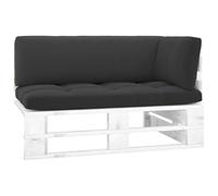 Ziaphsol Canapé d’Angle Palette de Jardin en Bois de pin imprégné Blanc, Module modulable pour terrasse, Balcon, Patio et Salon Lounge avec Coussins Noirs, Assise sectionnelle 110 x 65 x 55 cm