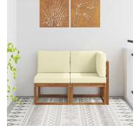 Ziaphsol Canapé d’extérieur modulable, élément siège et Pouf Angle, Bois d’Acacia Massif Naturel et crème, Design à Lattes, Coussins Inclus pour Jardin terrasse Balcon Patio véranda Lounge