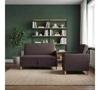 Ziaphsol Canapé d'angle avec espace de rangement 2 pièces en polyester marron foncé moderne salon canapé-lit salon salon extensible confortable robuste scandinave vintage relaxation confortable