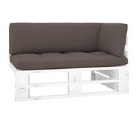 Ziaphsol Canapé d'angle Palette Jardin Bois de pin imprégné Blanc, Module modulable avec Coussin Taupe, Assise 110 x 65 x 55 cm pour terrasse Balcon Patio véranda Salon Lounge extérieur intérieur