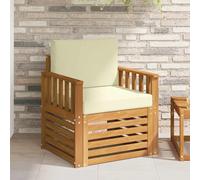 Ziaphsol Canapé extérieur modulable en Bois d'acacia Massif et Polyester Naturel, Fauteuil, Pouf, Angle, méridienne, terrasse et Jardin, Assise Confortable avec Coussins crème, Design Durable