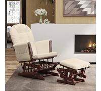 Ziaphsol Chaise berçante avec Repose-Pied Blanc crème Tissu et Cadre Marron, Fauteuil Relax pour bébé et maternité, siège Confortable avec accoudoirs, idéal pour Salon, Chambre ou véranda