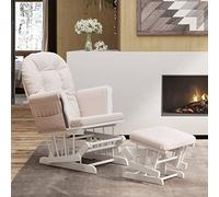 Ziaphsol Chaise berçante avec Repose-Pied en Tissu Rose Clair et Cadre Blanc, Fauteuil Relax pour bébé et maternité, Assise Confortable, Balancement Doux, idéal pour Salon, Chambre ou véranda
