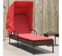 Ziaphsol Chaise Longue avec auvent Marron en résine tressée, Bain Soleil inclinable avec Dossier 4 Positions, Coussin Amovible et Housse Lavable, pour Jardin terrasse Balcon Piscine Plage extérieur