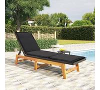 Ziaphsol Chaise Longue Bain Soleil en résine tressée et Bois d Acacia Massif, Dossier inclinable 4 Positions, Coussin 4 cm, lit chilienne extérieur pour Jardin terrasse Balcon Piscine Plage
