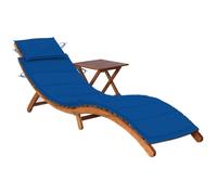 Ziaphsol Chaise Longue de Jardin en Bois d'acacia Massif avec Table Pliante et Coussin Bleu Royal, Bain Soleil transat Pliable, lit chilienne pour terrasse, Balcon, Piscine, extérieur