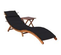 Ziaphsol Chaise Longue de Jardin Pliable en Bois d'acacia Massif avec Table et Coussin Noir, Bain Soleil transat inclinable pour terrasse Balcon Piscine Plage extérieur Confort détente
