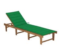 Ziaphsol Chaise Longue Pliable en Bois d'acacia Massif avec Coussin Vert, Bain Soleil transat inclinable 4 Positions, Jardin terrasse Balcon Piscine Plage Exterieur Patio Camping