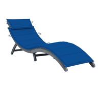 Ziaphsol Chaise Longue Pliable en Bois d'acacia Massif Gris avec Coussin Bleu Royal, Bain Soleil pour Jardin terrasse Balcon Piscine Plage Exterieur, Confort Relaxant et Rangement Facile