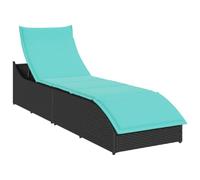 Ziaphsol Chaise Longue Pliante Bain Soleil transat en résine tressée Noire avec Coussin Turquoise, Dossier inclinable à 3 Positions, Rangement intégré, Jardin terrasse Balcon Piscine extérieur
