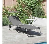 Ziaphsol Chaise Longue Pliante Gris 190 x 57 x 81 cm en Tissu Oxford, Bain Soleil transat Chaise Longue lit chilienne Fauteuil Relax inclinable Dossier, Jardin terrasse Balcon Piscine Plage extérieur