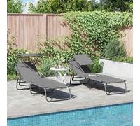 Ziaphsol Chaise Longue Pliante Gris en Oxford, Lot de 2, 190 x 57 x 81 cm, transat Bain Soleil inclinable, Dossier Ajustable, Jardin terrasse Balcon Piscine Plage