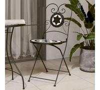 Ziaphsol Chaises de Bistro Pliables Lot de 2 Noir et Blanc en céramique, mobilier extérieur pour terrasse, Balcon, Patio, Jardin, Design mosaïque, Robuste, Facile à Nettoyer, avec Cadre en Fer Enduit
