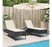 Ziaphsol Chaises Longues en résine tressée Noir Lot de 2 avec Coussins, Dossier inclinable 5 Positions, Acier Enduit de Poudre, résistance UV, Jardin terrasse Balcon Piscine