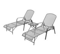 Ziaphsol Chaises Longues Lot de 2 avec Table Pliante en Acier Anthracite, Bain Soleil transat Chaise Longue lit chilienne Fauteuil Relax inclinable, Jardin terrasse Balcon Piscine extérieur