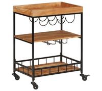 Ziaphsol Chariot de bar en bois d'acacia massif et fer 60 x 40 x 80 cm, chariot de service avec 3 étagères, porte-gobelets et porte-vin pour cuisine, salle à manger, salon et rangement mobile