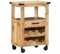 Ziaphsol Chariot de cuisine marron en bois massif de mangue, 55 x 40 x 80 cm, chariot à roulettes avec étagères de rangement, flexible ou avec roues, pour cuisine et salle à manger