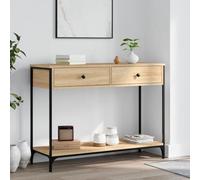 Ziaphsol Chêne Sonoma Console Table 100x34.5x75 cm Modern Wooden Entryway Sideboard with Metal Frame for Living Room Hallway Bedroom
