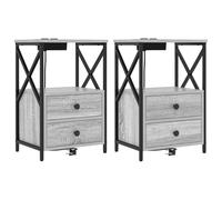 Ziaphsol Chevet de Chambre avec tiroirs Gris Sonoma en Bois d'ingénierie 40 x 31 x 60 cm pour Rangement Pratique avec Station de Charge et Cadre en Acier Robuste