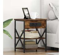 Ziaphsol Chevet en Bois d'ingénierie avec Station de Recharge Chêne fumé 41 x 31 x 51 cm pour Chambre Moderne, Industriel, scandinave ou Vintage avec Rangement, étagères, tiroirs et Cadre en Acier