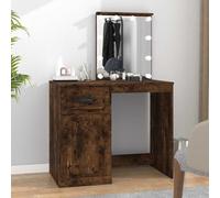 Ziaphsol Coiffeuse avec LED chêne fumé 90x50x132,5 cm Bois d'ingénierie Miroir éclairant Rangement pour Maquillage Bijoux Accessoires Salle de Bain Chambre Dressing