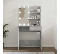Ziaphsol Coiffeuse avec LED Gris béton 74,5x40x141 cm Meuble Maquillage avec Miroir éclairant Rangement tiroir étagère Chambre Salle de Bain