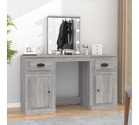 Ziaphsol Coiffeuse avec LED Sonoma Gris 130x50x132,5 cm Meuble de Maquillage avec Miroir éclairant, Rangement Pratique et Espace pour Bijoux, idéal pour Chambre ou Salle de Bain