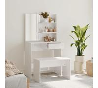 Ziaphsol Coiffeuse blanche brillante avec miroir et tabouret, dimensions 74,5 x 40 x 141 cm, commode de maquillage avec espace de rangement et tiroirs, pour chambre à coucher, dressing