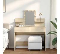 Ziaphsol Coiffeuse LED avec miroir en chêne Sonoma - 100 x 40 x 130 cm - En verre - Avec éclairage LED USB - 2 tiroirs et 2 étagères - Pour chambre à coucher, salle de bain