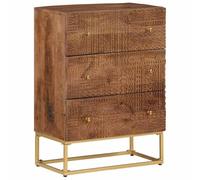 Ziaphsol Commode en Bois de manguier Massif avec Support en Fer pour Rangement Chambre Salon Bureau 55x30x76 cm avec tiroirs niches et Espace pour appareils Multimedia