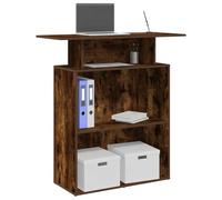Ziaphsol Comptoir de réception en chêne fumé 100 x 40 x 104 cm avec étagère et espace de rangement pour bureau, hôtel, clinique et salon, robuste, peu encombrant, montage facile