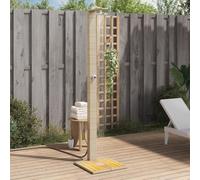Ziaphsol Douche de jardin beige en polyrotin et bois d'acacia, autoportante, 50 x 55 x 224 cm, avec pommeau de douche rotatif, raccord de tuyau, résistant aux UV pour jardin et piscine