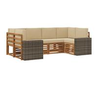 Ziaphsol Ensemble canapé d'angle 6 pcs en Bois d'acacia Naturel et Polyester Beige 245x136,5x73 cm modulable pour Salon Jardin terrasse Confortable et résistant