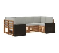Ziaphsol Ensemble canapé d'angle 6 pièces en Bois d'acacia Naturel et Polyester Gris Clair 245x136,5x73 cm avec Coussins Amovibles pour Salon extérieur modulable et Confortable
