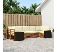 Ziaphsol Ensemble canapé d'angle 7 pcs en Bois d'acacia Naturel et Polyester crème 304x136,5x73 cm modulable pour Jardin Patio extérieur Confort Durable