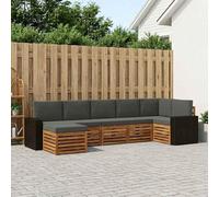 Ziaphsol Ensemble canapé d'angle 7 pièces Bois d'acacia Massif Naturel et Anthracite 314x136,5x73 cm modulable pour Jardin terrasse Salon extérieur Design résistant aux intempéries Confortable et