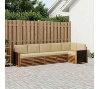 Ziaphsol Ensemble canapé d'angle en Bois d'acacia Massif Naturel 5 pièces avec Coussins Amovibles Design modulable pour Jardin terrasse Salon extérieur