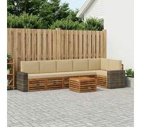 Ziaphsol Ensemble canapé d'angle en Bois d'acacia Massif Naturel avec Coussins Beige, 7 pièces modulables pour Jardin, Patio, terrasse et Espace détente extérieur