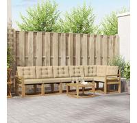 Ziaphsol Ensemble canapé d'extérieur 7 pièces Blanc Beige en Bois d'acacia Massif avec Coussins résistants pour Jardin Patio Piscine Salon Moderne et Durable