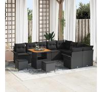 Ziaphsol Ensemble canapé Jardin 12 pcs Noir polyrotin modulable avec Coussins Assise Dossier accoudoir, Table Basse réglable pour terrasse Balcon Patio, mobilier extérieur Salon Repas détente