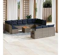 Ziaphsol Ensemble canapé Jardin 14 pièces modulable en résine tressée Grise avec Coussins, canapé Fauteuil Pouf Angle Module siège Banquette Sofa Patio terrasse véranda Salon détente