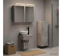 Ziaphsol Ensemble d'armoire de Salle de Bain 4 pièces Gris béton Meuble Mural Rangement Moderne avec éclairage LED pour Espace Compact et Organisation Efficace