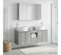 Ziaphsol Ensemble d'armoire de Salle de Bain 4 pièces Sonoma Gris avec Miroir LED, Rangement Mural, Grande capacité, idéal pour intérieur, Meubles Modernes et Fonctionnels