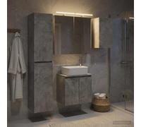 Ziaphsol Ensemble d'armoire de Salle de Bain 5 pièces Gris béton Meuble Mural avec éclairage LED étagères Bois ingénierie Espace Rangement Compact