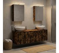 Ziaphsol Ensemble d'armoire de Salle de Bain Moderne en Bois d'ingénierie avec miroirs LED, Rangement Mural, chêne fumé, idéal pour Petites salles de Bain, avec éclairage intégré et Grande capacité
