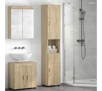 Ziaphsol Ensemble d'armoire de Salle de Bain Tulum Chêne Sonoma avec Meuble lavabo Vasque, Placard, tiroirs et Miroir, Rangement Mural ou Sol pour Salle de Bain Moderne