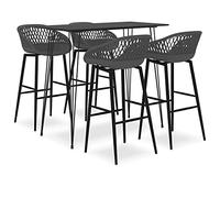 Ziaphsol Ensemble de bar 5 pièces noir gris avec table de bar en MDF et cadre en métal et 4 tabourets de bar avec hauteur d'assise 74,5 cm, pour bar, pub, restaurant, jardin, jusqu'à 110 kg par siège