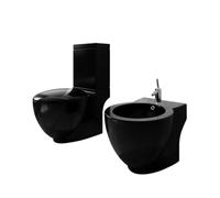 Ziaphsol Ensemble de bidet sur pied en céramique noire, double chasse 3 ou 6 litres, siège à fermeture douce, avec chasse d'eau, pour toilettes murales avec élément mural, hygiène de la salle de bain