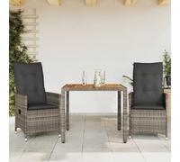 Ziaphsol Ensemble de Bistro 3 pcs en résine tressée Gris avec Coussins d'assise et Dossier Amovibles, fauteuils inclinables, Table en Bois d'acacia, idéal pour terrasse, Balcon