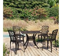 Ziaphsol Ensemble de Bistro 5 pcs Aluminium coulé Bronze avec 4 chaises et Table 90x90 cm pour terrasse Balcon Patio extérieur Repas détente réception